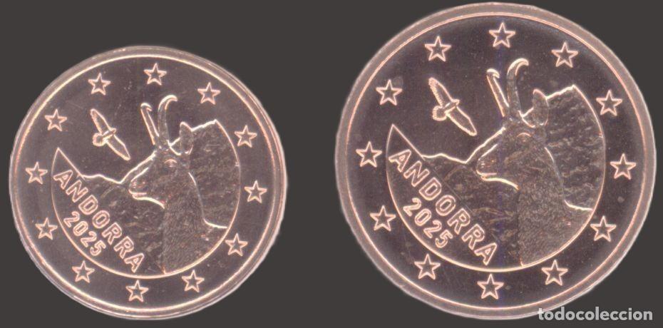 Euros: Andorra 1 Cent and 2 Cent 2025 Uncirculated UNC - Foto 1