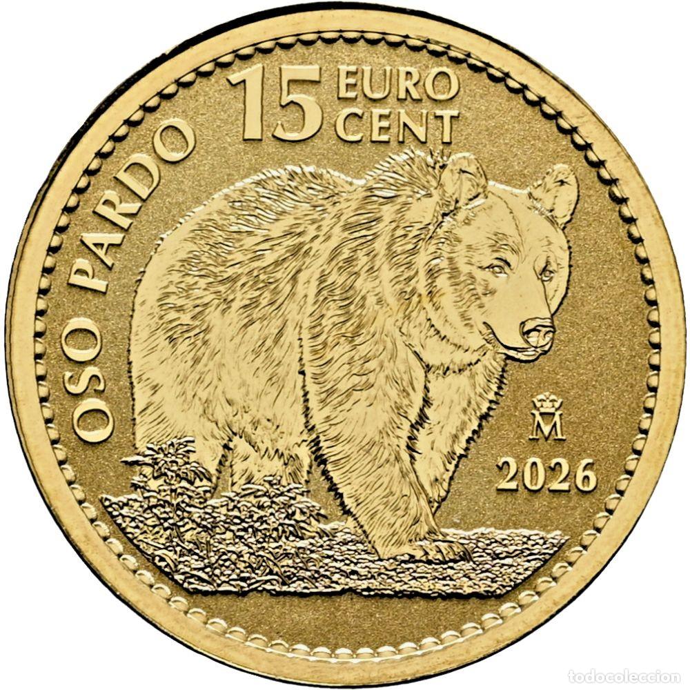 Euros: ESPA&Ntilde;A. FELIPE VI. 1/10 ONZA -15 C&Eacute;NTIMOS ORO PURO 2026. OSO PARDO. SIN CIRCULAR. SC.
