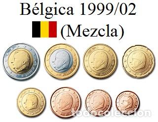 Euros: B&eacute;lgica, Euros Mezcla 1999/02 (Serie de 8 monedas)./ Procedente de Bolsa Monedero original, SC.