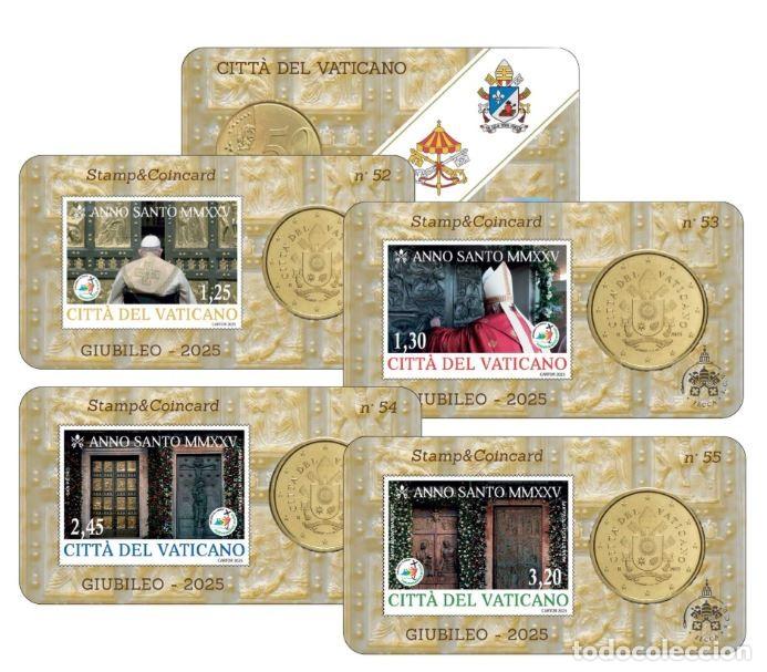 Euros: VATICANO 4 x 0,50 E. 2025 - COINCARDS CON SELLO 52-53-54-55 - PAPA FRANCISCO