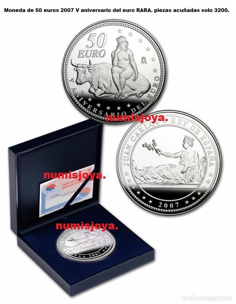 Euros: ESPA&Ntilde;A. 50 euros 2007 CINCUENTIN PLATA V aniversario del EURO. RARA solo 3200 piezas. N&ordm; 000258.