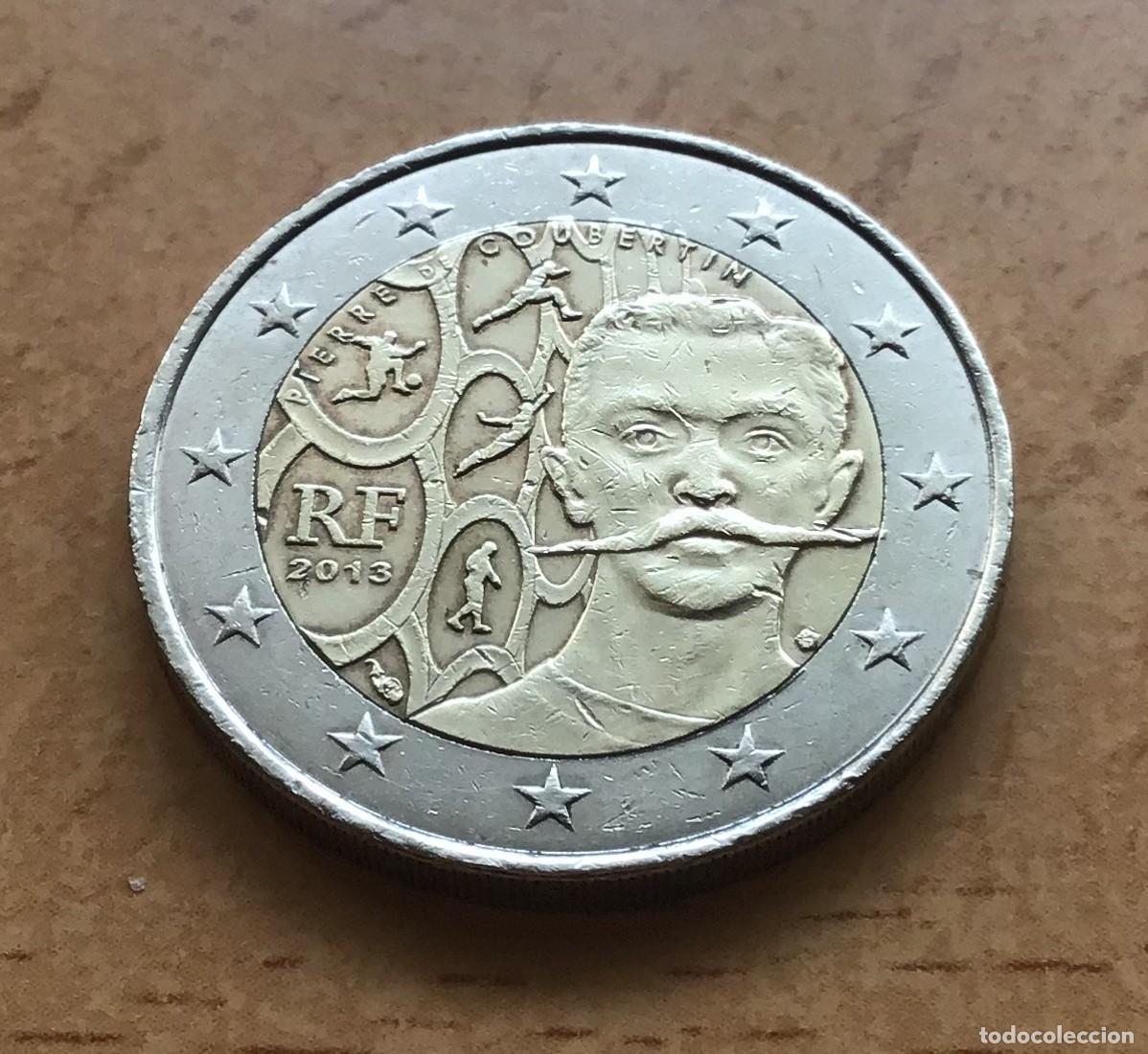 Euros: 2 euros conmemorativos de Francia. Pierre de Coubertin. A&ntilde;o 2013