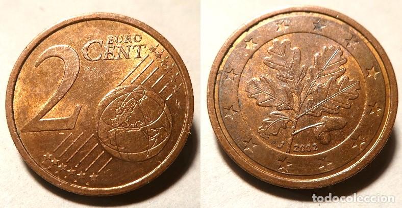 Euros: Moneda de Alemania 2 c&eacute;ntimos de Euro a&ntilde;o 2002 J