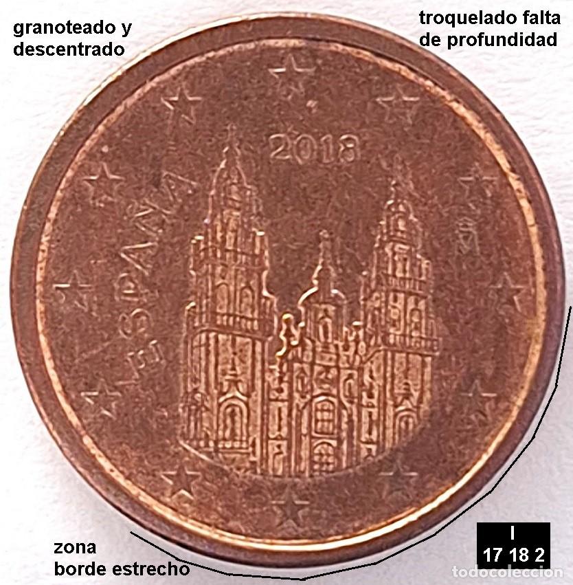 Euros: 1 c&eacute;ntimo &euro; Espa&ntilde;a 2018 defectos en 2 caras