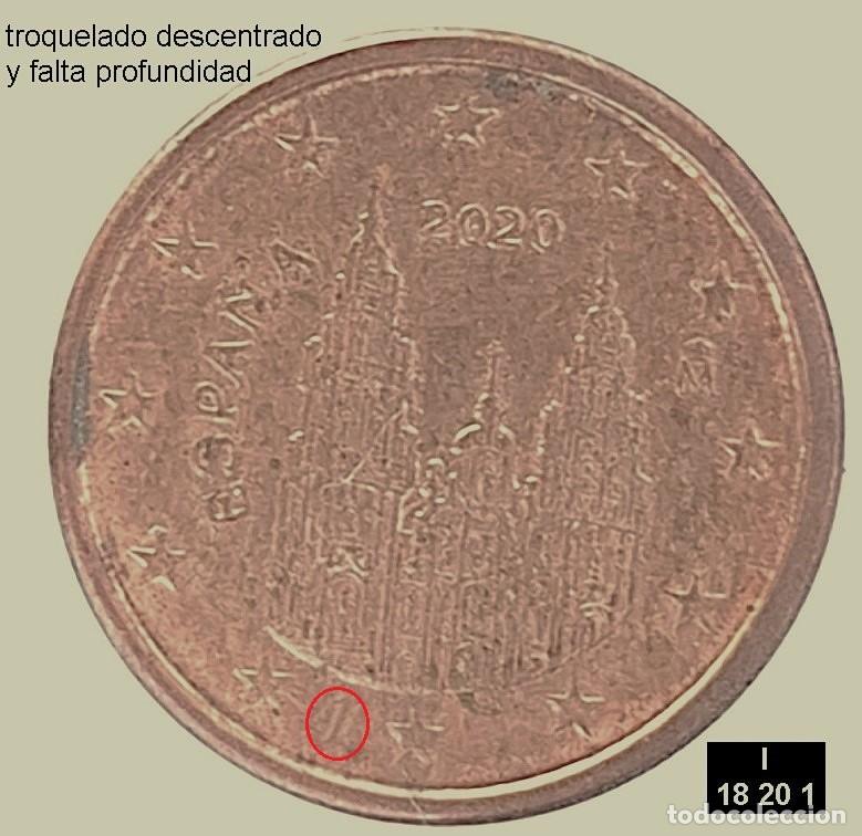 Euros: 1 c&eacute;ntimo &euro; Espa&ntilde;a 2020 defectos en 2 caras