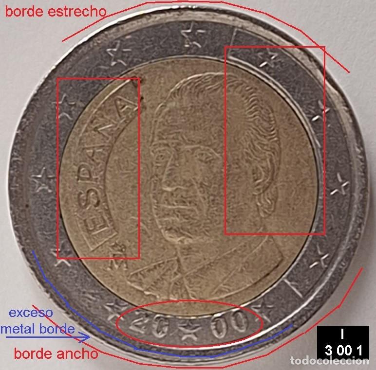 Euros: 2 &euro; 2000 de Espa&ntilde;a Juan Carlos I con defectos en 2 caras y en canto.