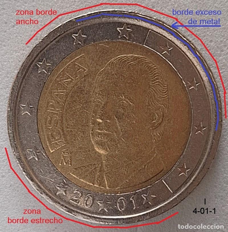 Euros: 2 &euro; 2001 de Espa&ntilde;a Juan Carlos I con defectos en 2 caras y en canto.