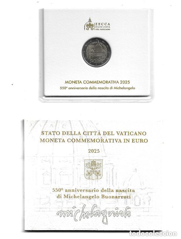 Euros: VATICANO 2025. CARTERA, COINCARD DE 2 &euro; DEL 550 ANIVERSARIO DEL NACIMIENTO DE MIGUEL ANGEL