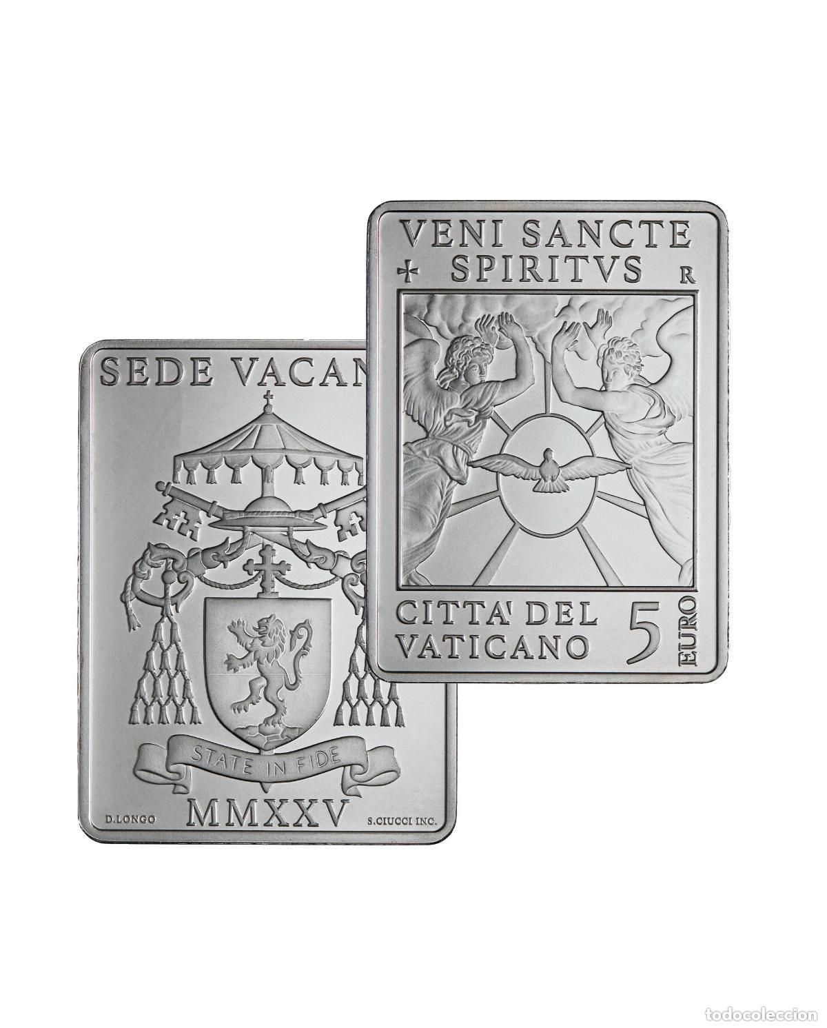 Euros: VATICANO 2025. MONEDA DE PLATA RECTANGULAR DE 5 EUROS BRILLANTE SIN CIRCULAR DE LA SEDE VACANTE 2025