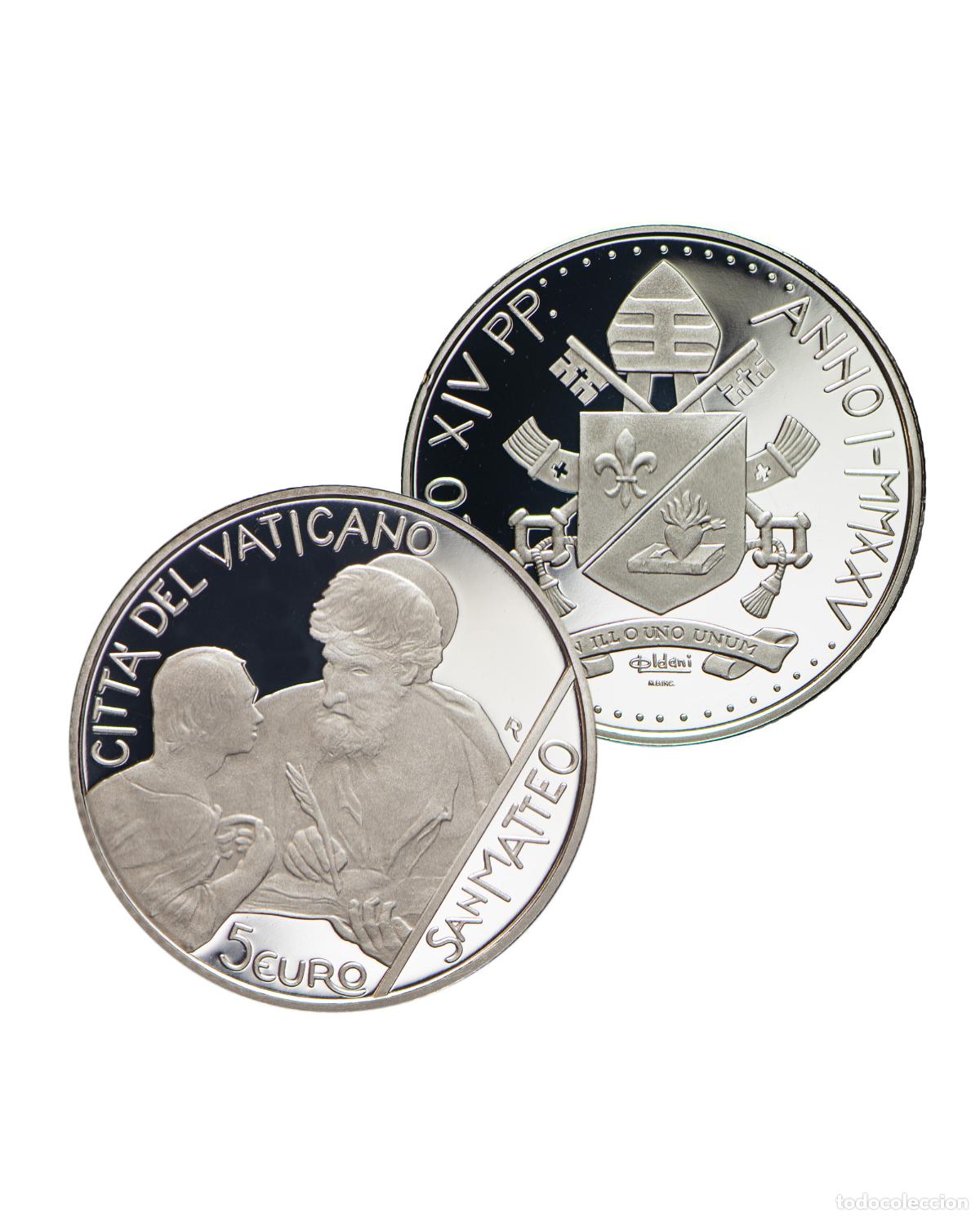 Euros: VATICANO 2025. LOS DOCE APOSTOLES. 5 EUROS DE PLATA. SAN MATEO. PAPA LEON XIV CON CAJA Y CERTIFICADO