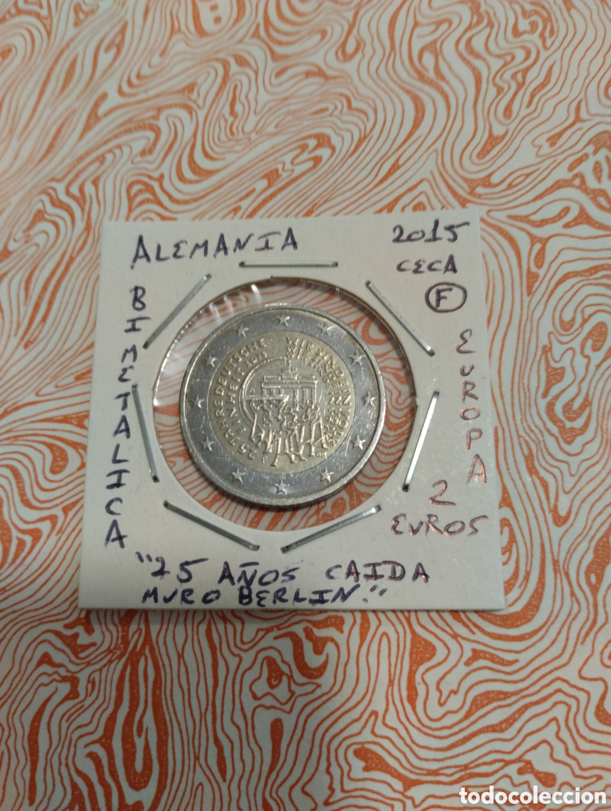 Euros: Moneda 2 euros Alemania a&ntilde;o 2015 ceca F muro de Berl&iacute;n mbc encartonada