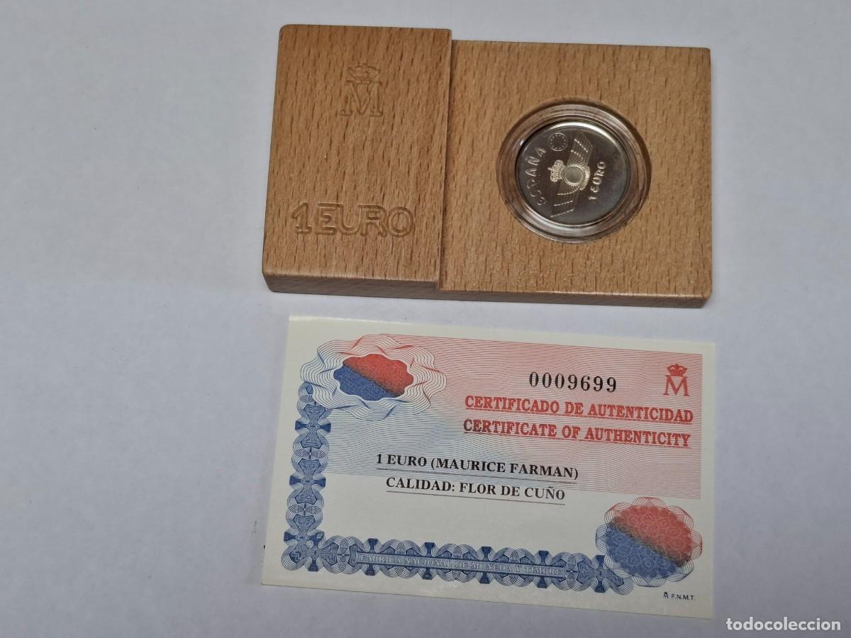 Euros: Estuche madera moneda de UN EUROS de PLATA de 1997 Homenaje Aviaci&oacute;n en PROOF