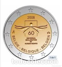 Euros: BELGICA 2008. MONEDA DE 2 EUROS CONMEMORATIVA DE LOS DERECHOS HUMANOS. SIN CIRCULAR.