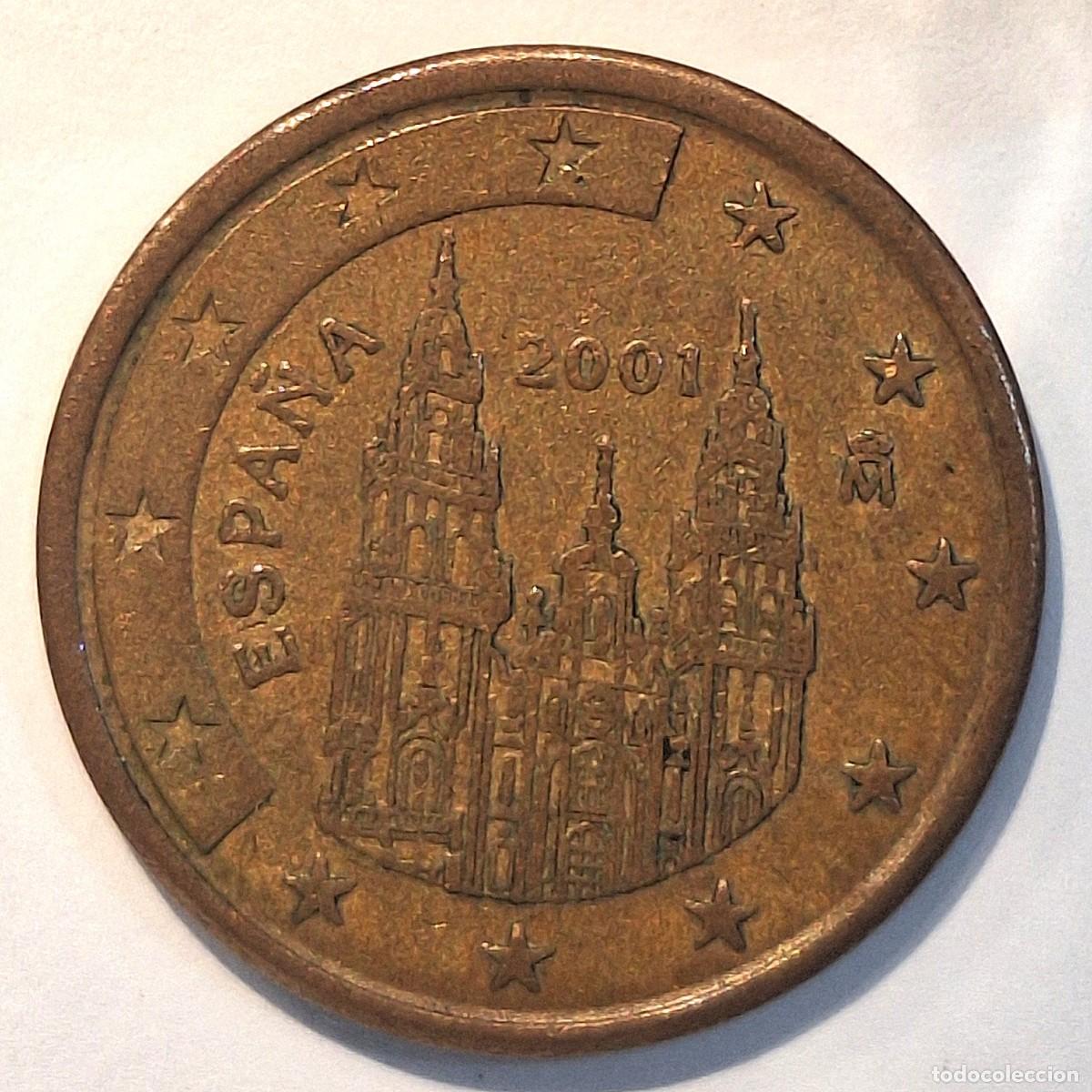 Euros: 5 cent euro Espa&ntilde;a 2001 - Catedral de Santiago. Troquel descentrado 2 caras.