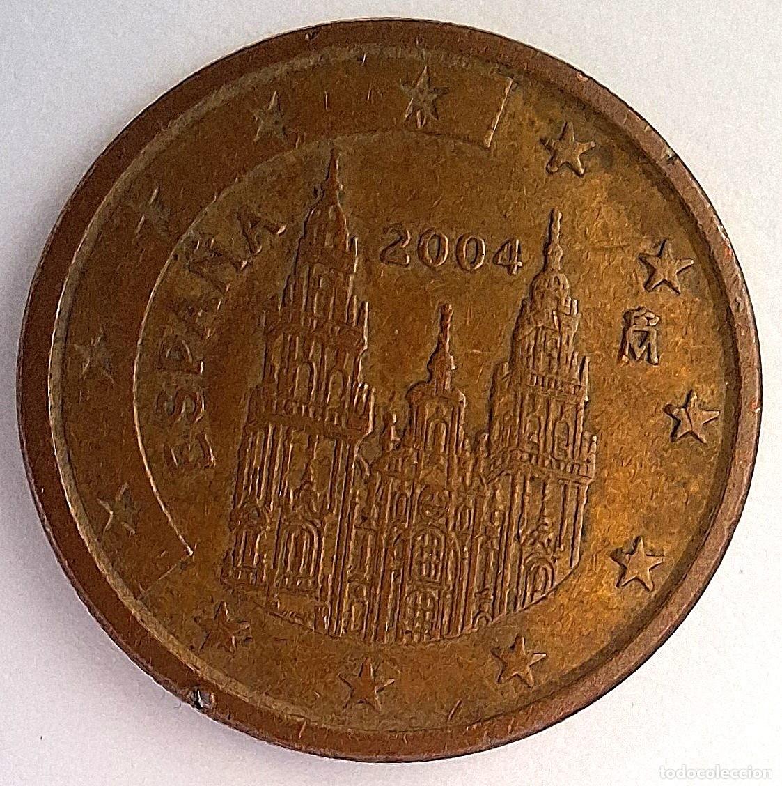 Euros: 5 cent euro Espa&ntilde;a 2004 - Catedral de Santiago. Troquel descentrado y defectos 2 caras.