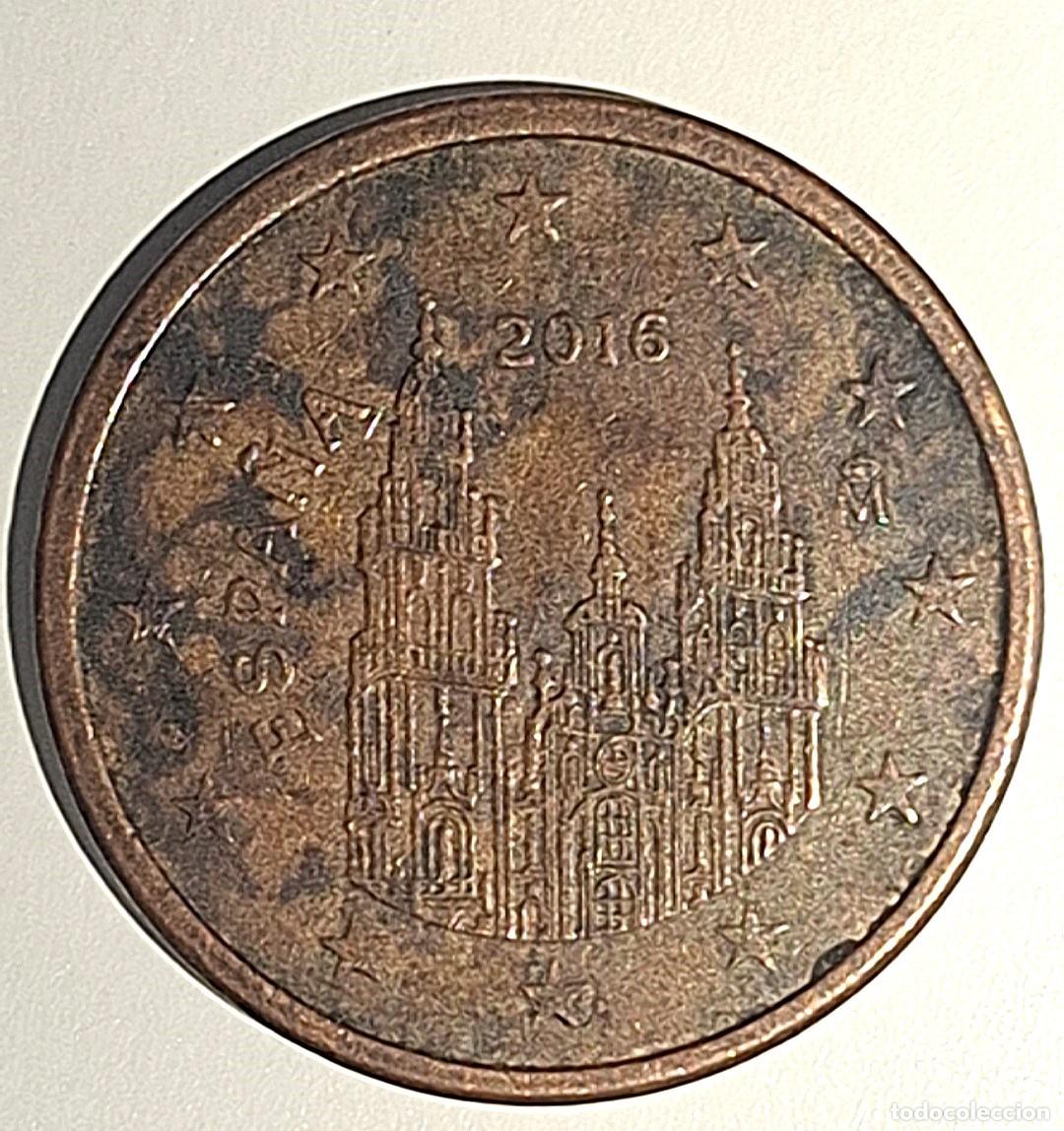 Euros: 5 cent euro Espa&ntilde;a 2016 - Catedral de Santiago. Troquel descentrado, quemada y defectos 2 caras.