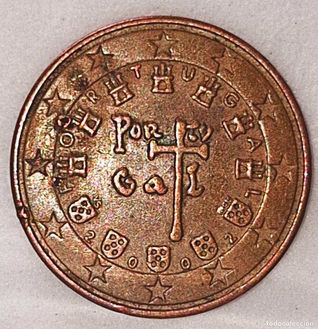 Euros: 5 cent euro Portugal 2002 - Escudo Real. Chamuscada con pegotitos en 2 caras.