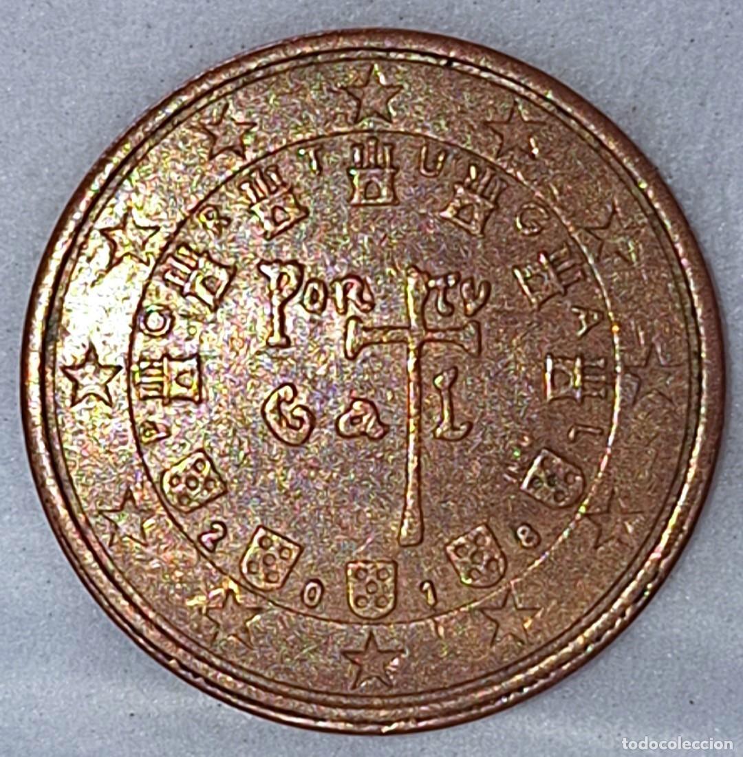 Euros: 5 cent euro Portugal 2018 - Escudo Real. Chamuscada en 2 caras y exceso en borde imagen.