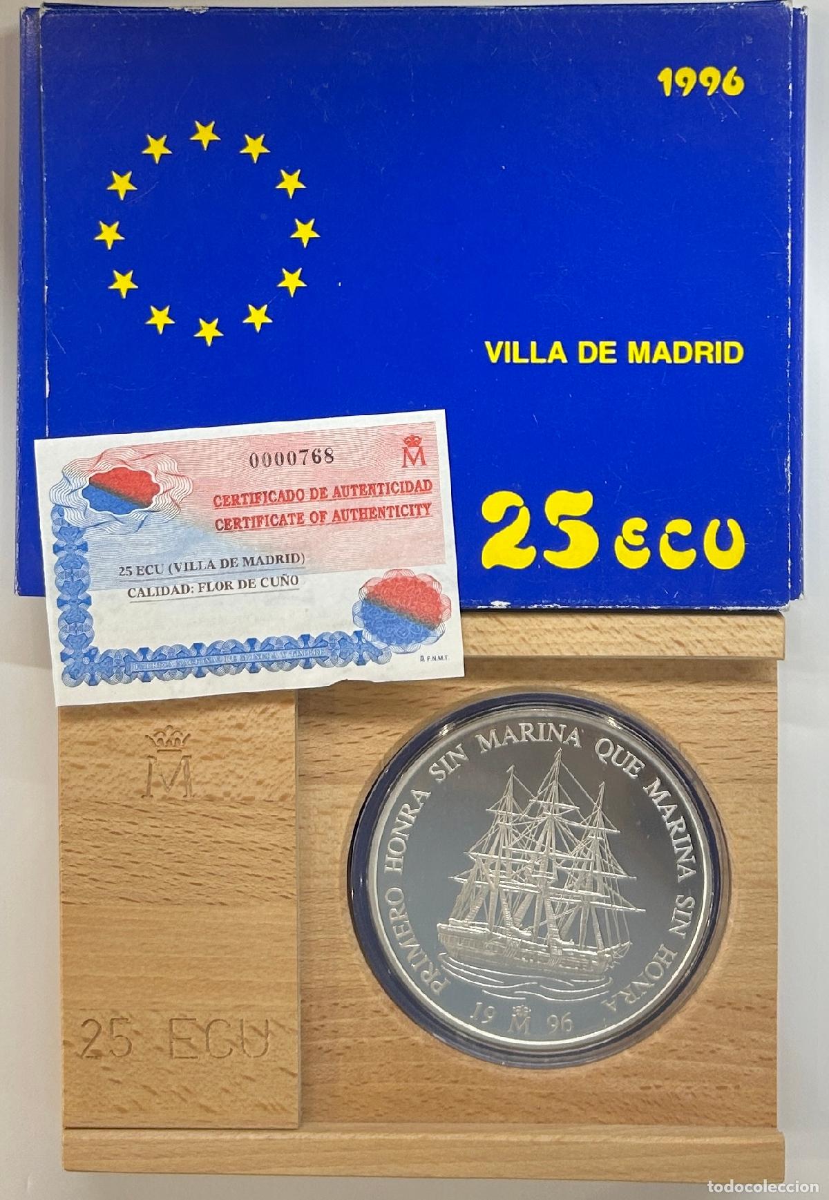 Euros: CREXP753 ESTUCHE MONEDA ESPA&Ntilde;A 25 ECUS VILLA DE MADRID 1996 PLATA 168 Gramos