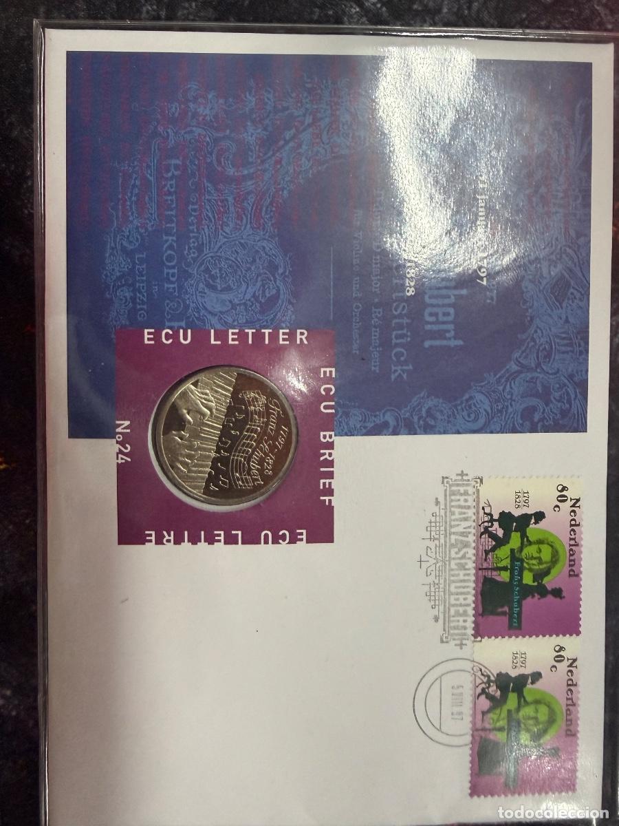 Euro: ECU Letter N&ordm;24 Franz Schubert 1797-1828 Moneda + Sellos Holanda 1997