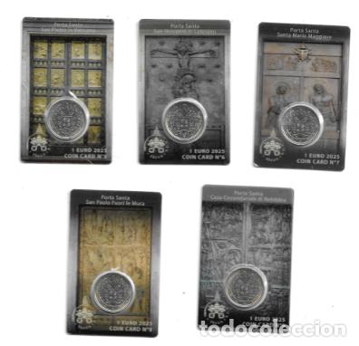 Euros: VATICANO 2025. COINCARD DE 1 &euro;. N&ordm; 5 ,6 ,7 ,8 Y 9. LA PUERTA SANTA