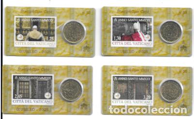 Euros: VATICANO 2025. STAMP&COINCARD A&Ntilde;O SANTO. N&ordm; 52, 53, 54 Y 55.