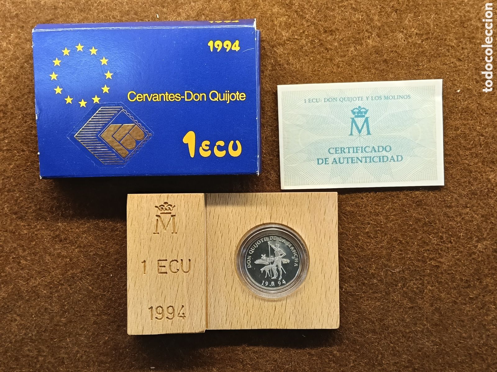 Euros: Moneda de Espa&ntilde;a 1 ecu de 1994 Cervantes-Don Quijote, de plata (1/5 onza Troy), con Estuche