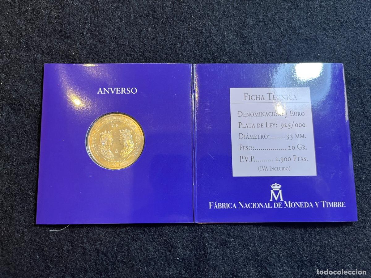 Euros: Moneda 3 Euro Plata Ruta Quetzal Argentaria 1998 V Centenario Descubrimiento Tierra Firme FNMT