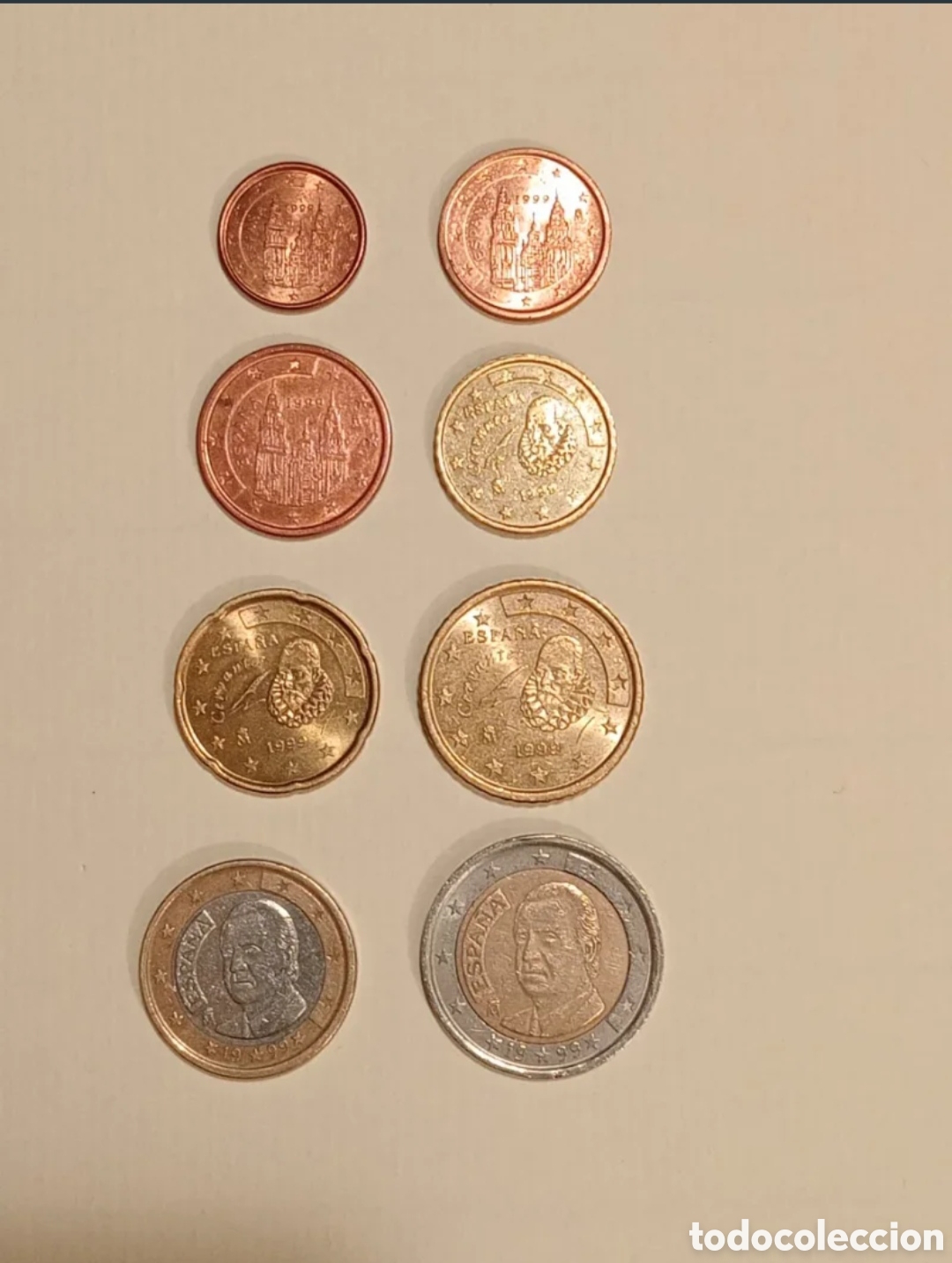 Euros: Pack 8 monedas euro Espa&ntilde;a 1999