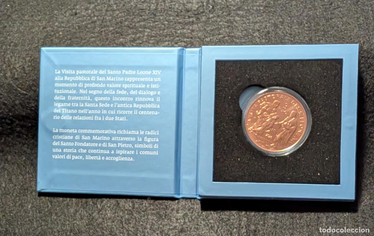 Euros: SAN MARINO 2026. MONEDA DE 3 EUROS DE COBRE. VISITA PASTORAL DE SANTO PADRE LEON XIV. EN CAJA.
