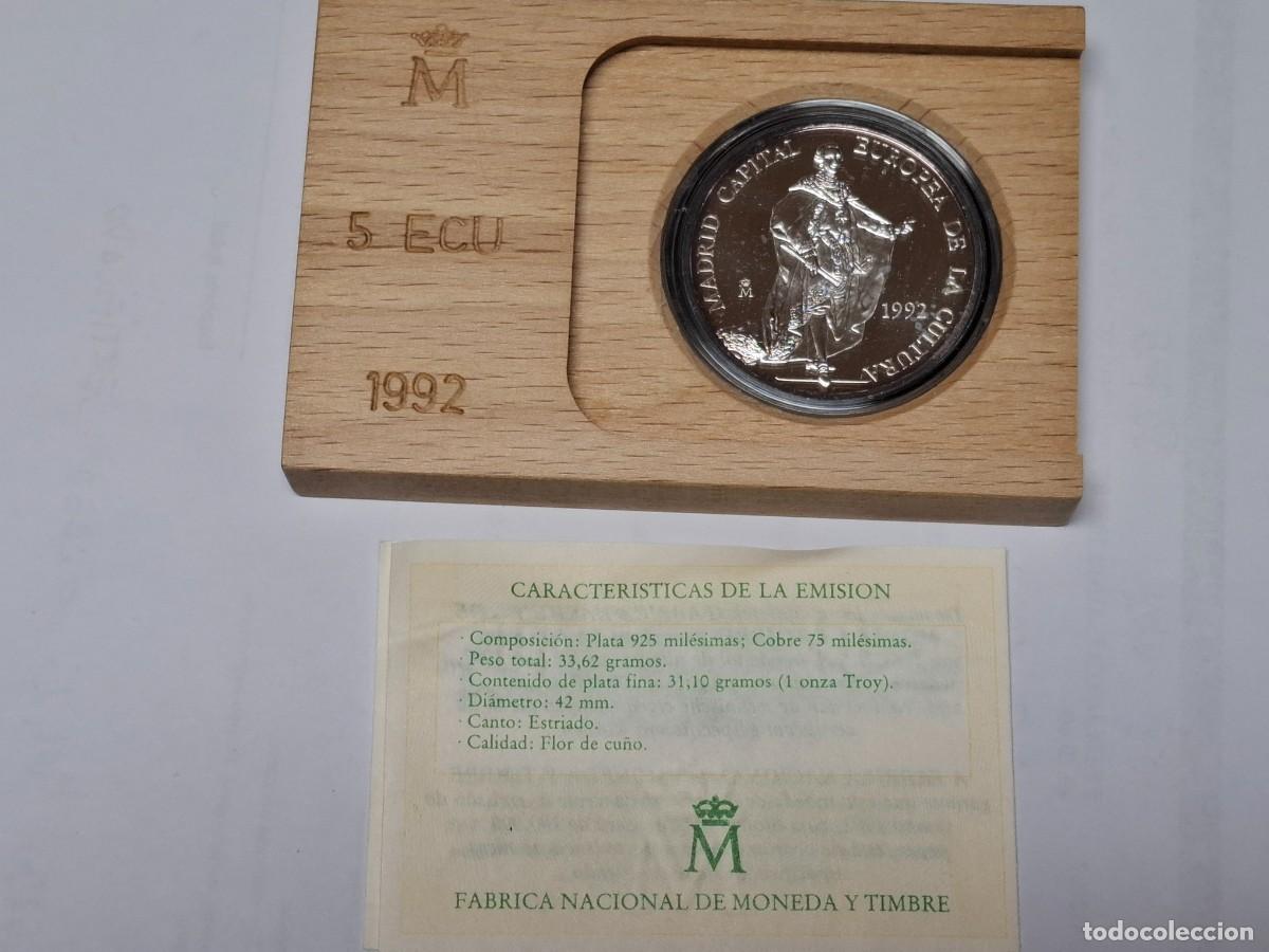 Euros: Estuche Moneda de 5 ECUS de PLATA de 1992 MADRID CAPITAL EUROPEA de la CULTURA