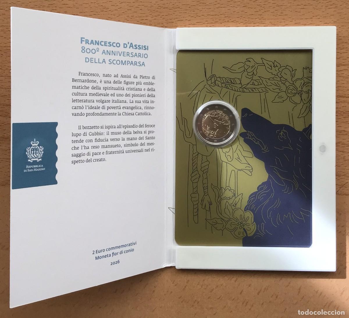 Euros: 2 euros conmemorativos de San Marino. San Francisco de As&iacute;s. A&ntilde;o 2026. Coin card