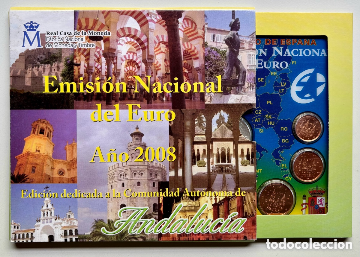 Euros: SET OFICIAL EUROS 2008 ANDALUCIA. Medalla PLATA Cartera Blister FNMT Euro