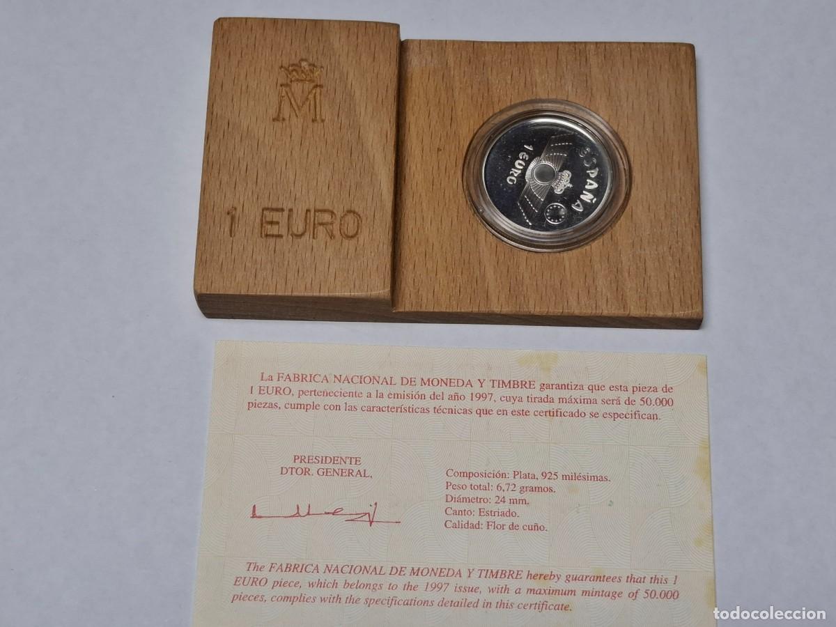 Euros: Estuche de moneda de 1 EURO de PLATA de 1997 HOMENAJE AVIACI&Oacute;N BANCO DE ESPA&Ntilde;A en PROOF