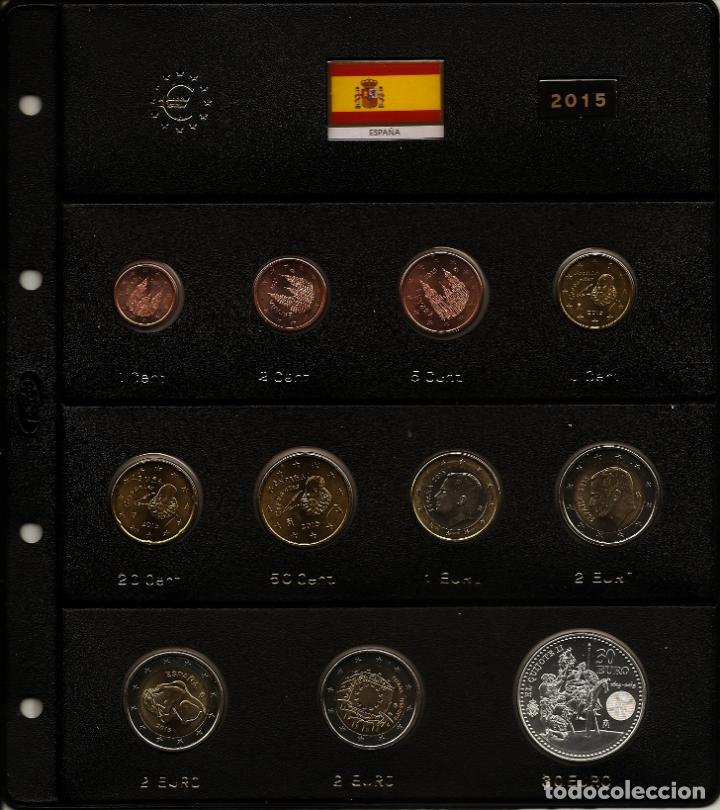ESPAÑA 2015. TODAS LAS MONEDAS DEL AÑO 2015 EN HOJA PARDO CON CLARABOYAS. (Numismática - España Modernas y Contemporáneas - Felipe VI)