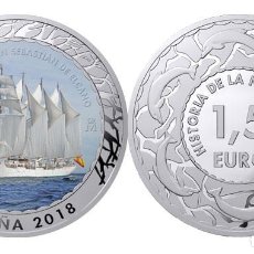 Monedas de Felipe VI: ESPAÑA 1,5 EURO 2018 BUQUE ESCUELA EL CANO 1ª SERIE HISTORIA DE LA NAVEGACION