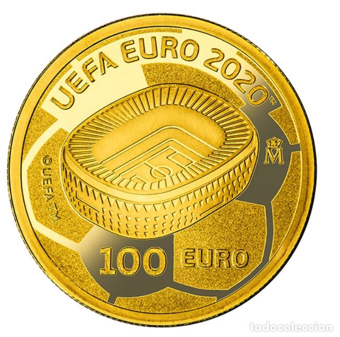 Monedas de Felipe VI: ESPAÑA 100 euro oro 2020 proof 2 escudos UEFA EURO 2020 - Foto 2 - 194717308
