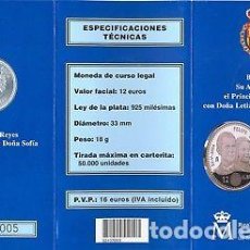 Monedas de Felipe VI: CARTERITA FNMT MONEDA BODA REAL PRINCIPE FELIPE DOÑA LETIZIA FNMT 12 EUROS PLATA