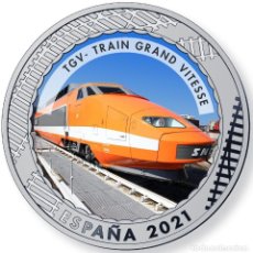 Monedas de Felipe VI: ESPAÑA 1,5 EURO 2021 MULTICOLOR TGV TRAIN GRANDE VITESSE - HISTORIA FERROCARRIL