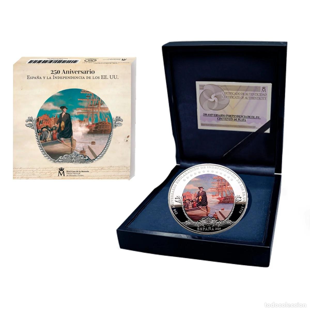 Monedas de Felipe VI: 50 euros cincuentin de plata ESPA&Ntilde;A 2026 - 250 ANIV. EEUU