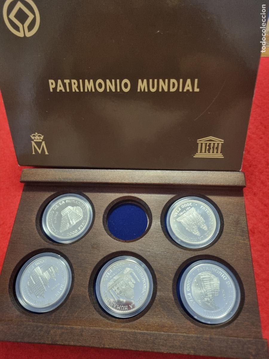 Monedas de Felipe VI: ESTUCHE 5 MONEDAS 2000 PESETAS PLATA 1996 PATRIMONIO NACIONAL UNESCO 27 GR 0,925 CADA UNA ORIGINAL