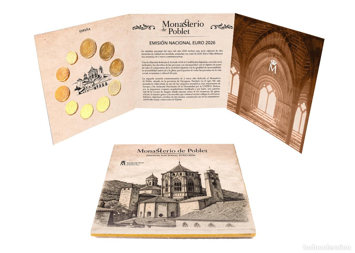 Moedas de Felipe VI: Set Euros Espa&ntilde;a 2026 FNMT Cartera Oficial Monasterio de Poblet