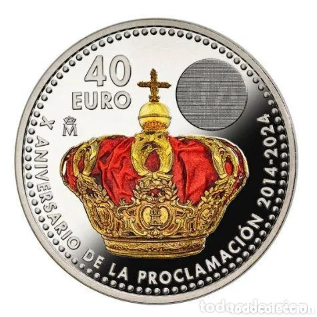 Monedas de Felipe VI: 40 Euros Espa&ntilde;a 2024. 10 a&ntilde;os Aniversario Felipe VI. PLATA. FDC en bolsita FNMT.