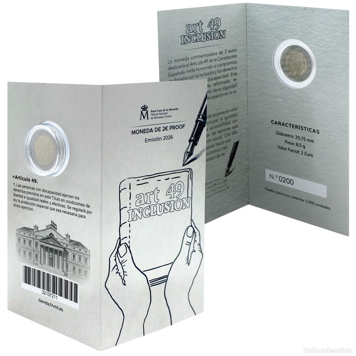 Monedas de Felipe VI: ESPA&Ntilde;A Carterita oficial 2 euro 2026 proof Art. 49 Inclusi&oacute;n y discapacidad