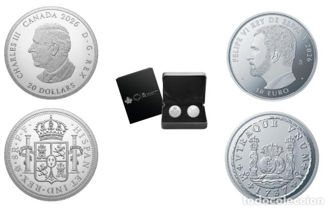 Monnaies de Felipe VI: Estuche plata Historia de la Moneda Canadiense: El D&oacute;lar Espa&ntilde;ol - 2 x 1 onza