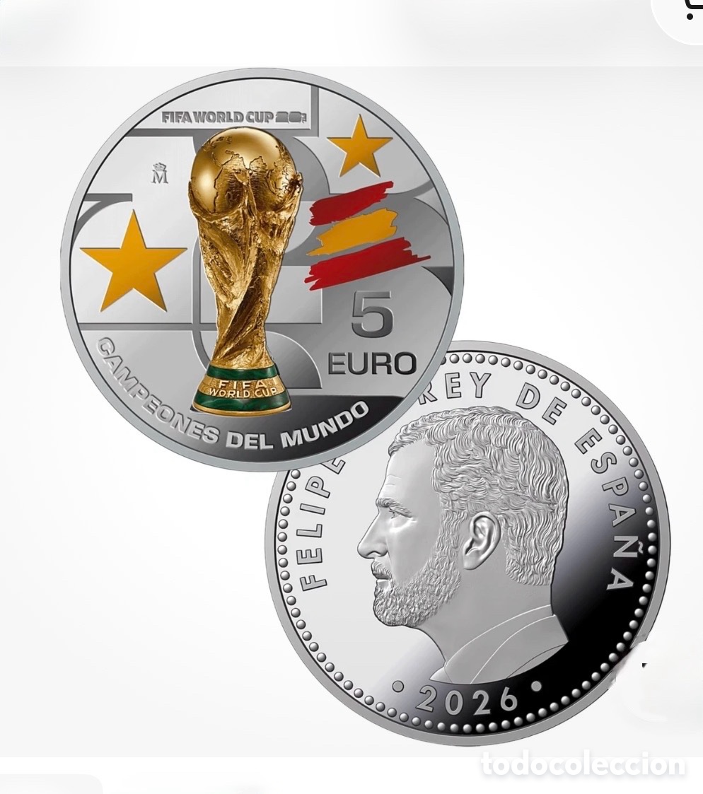 Monedas de Felipe VI: DISPONIBLE SE ENVIA YA,MONEDA DE 5 EUROS PLATA CAMPEONES DEL MUNDO FIFA WORLD CUP 2026-(&)
