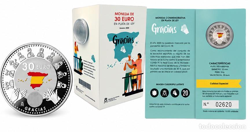 Monedas de Felipe VI: ESPA&Ntilde;A 2020 &ndash; 30 EUROS PLATA &ldquo;GRACIAS&rdquo; COVID-19 &ndash; CARTERITA NUMERADA N&ordm; 02620 &ndash; FNMT