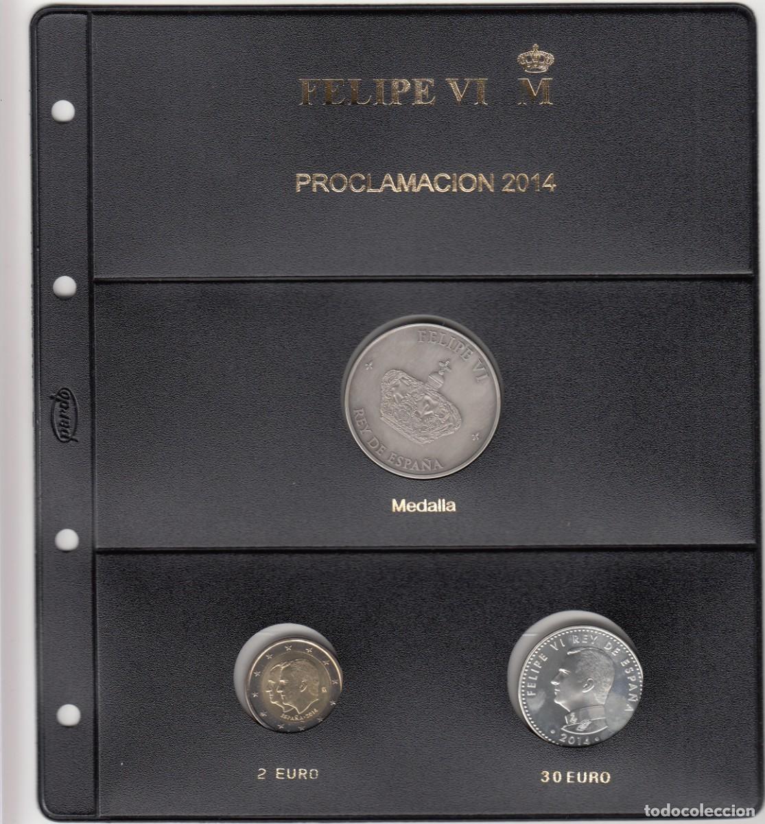 Monete di Felipe VI: HOJA PARDO: PROCLAMACION FELIPE VI REY DE ESPA&Ntilde;A - MEDALLA / MONEDA 30 &euro; / MONEDA 2 &euro;