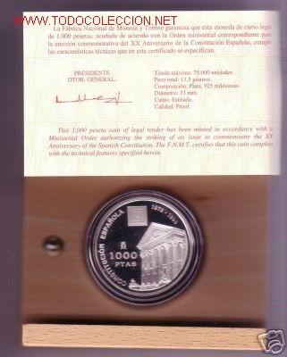 Monedas FNMT: 1000 PTS PLATA CONSTITUCION 1998 CHOLLO - Foto 1