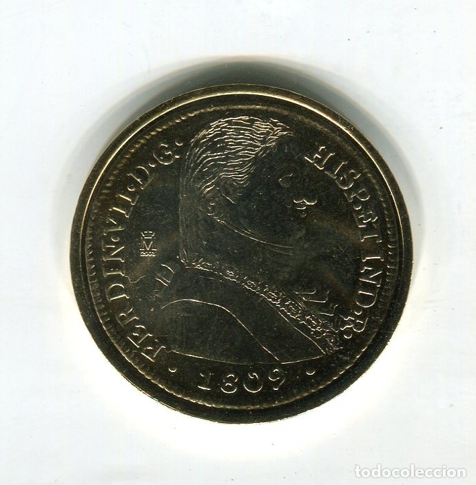 Monedas FNMT: FERNANDO VII 8 ESCUDOS CECA SANTIAGO CHILE AÑO 1809 -REPRODUCCION DE LA FNMT BAÑADA EN ORO - 42 MM. - Foto 1 - 174977788